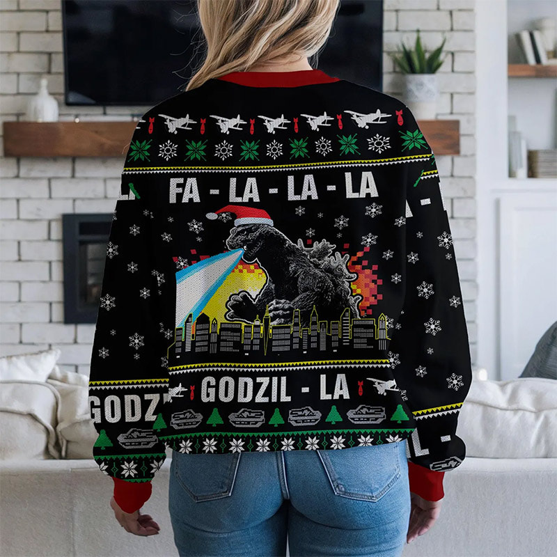 Fa La La Godzilla Funny Ugly Christmas Sweater Fa La La Godzilla Funny Ugly Christmas Sweater