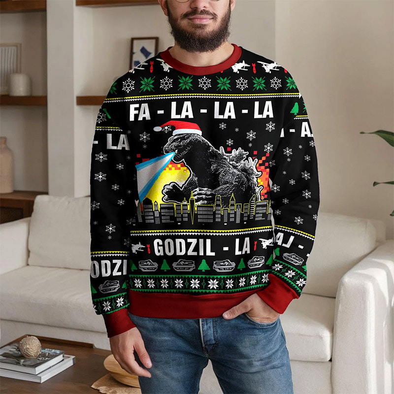 Fa La La Godzilla Funny Ugly Christmas Sweater Fa La La Godzilla Funny Ugly Christmas Sweater