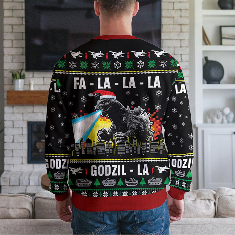 Fa La La Godzilla Funny Ugly Christmas Sweater Fa La La Godzilla Funny Ugly Christmas Sweater