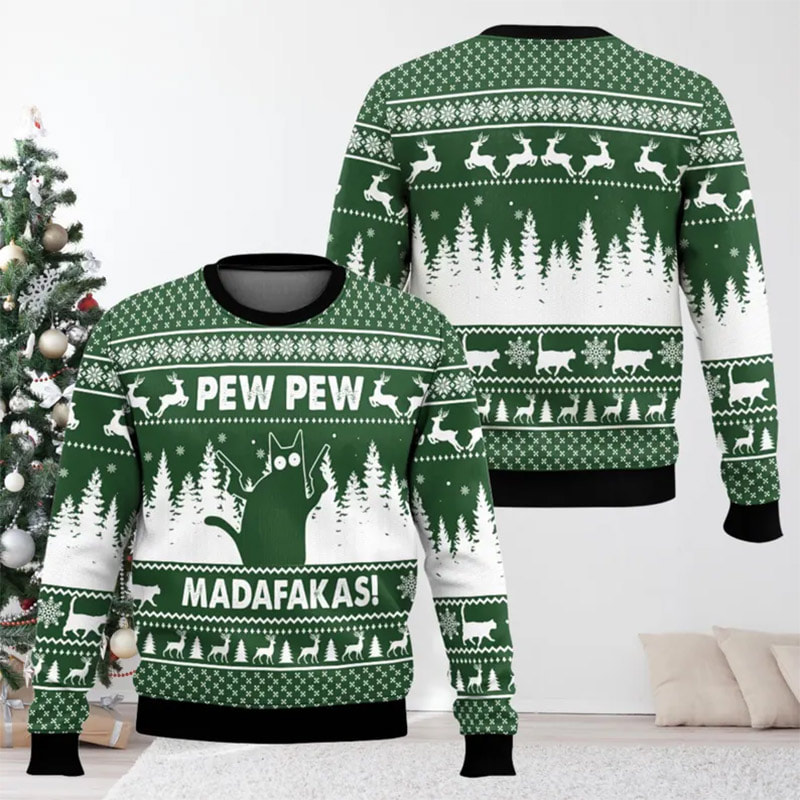 Madafakas Shooter Cat Meme Funny Ugly Christmas Sweater Madafakas Shooter Cat Meme Funny Ugly Christmas Sweater