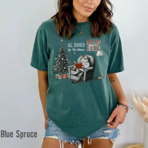 All Booked for Christmas Bookish Cat Comfort Colors Shirt 2 PersonalizedShirts.net