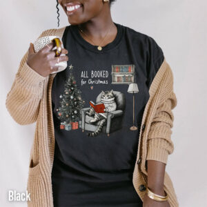All Booked for Christmas Bookish Cat Comfort Colors Shirt 3 PersonalizedShirts.net