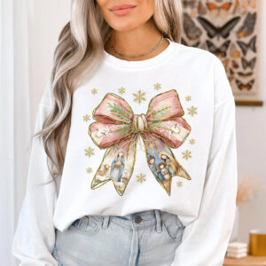 Christmas Coquette Bow Christian Bible Verse T-shirt Christmas Coquette Bow Christian Bible Verse T-shirt