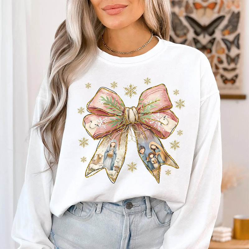 Christmas Coquette Bow Christian Bible Verse T-shirt Christmas Coquette Bow Christian Bible Verse T-shirt