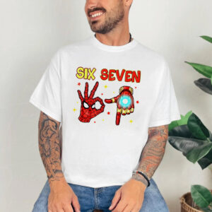 Spiderman And Ironman Superheros 6 7 Meme Shirt 2 PersonalizedShirts.net