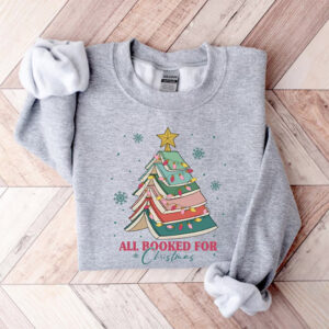 All Booked For Christmas, Book Tree Christmas Tee All Booked For Christmas, Book Tree Christmas Tee