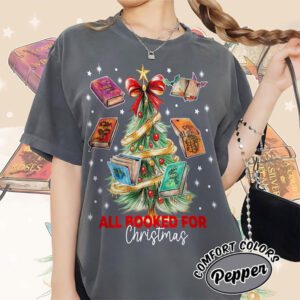All Booked For Christmas, Holiday Magic Books Comfort Colors Shirt 3 PersonalizedShirts.net