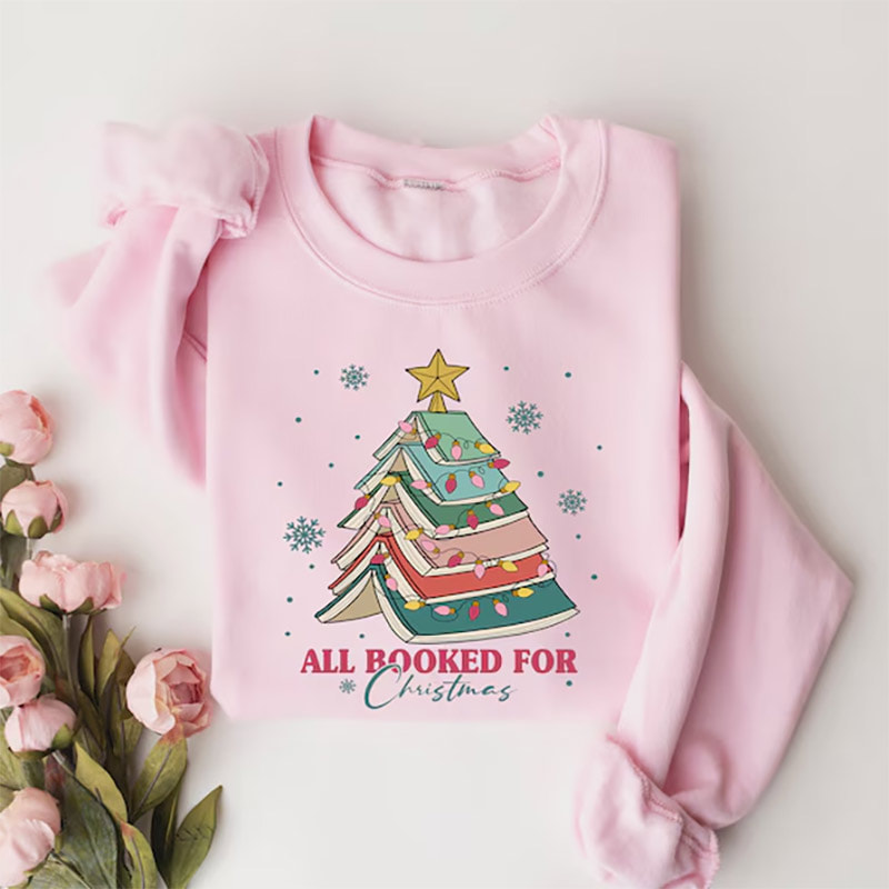 All Booked For Christmas, Book Tree Christmas Shirt All Booked For Christmas, Book Tree Christmas Shirt