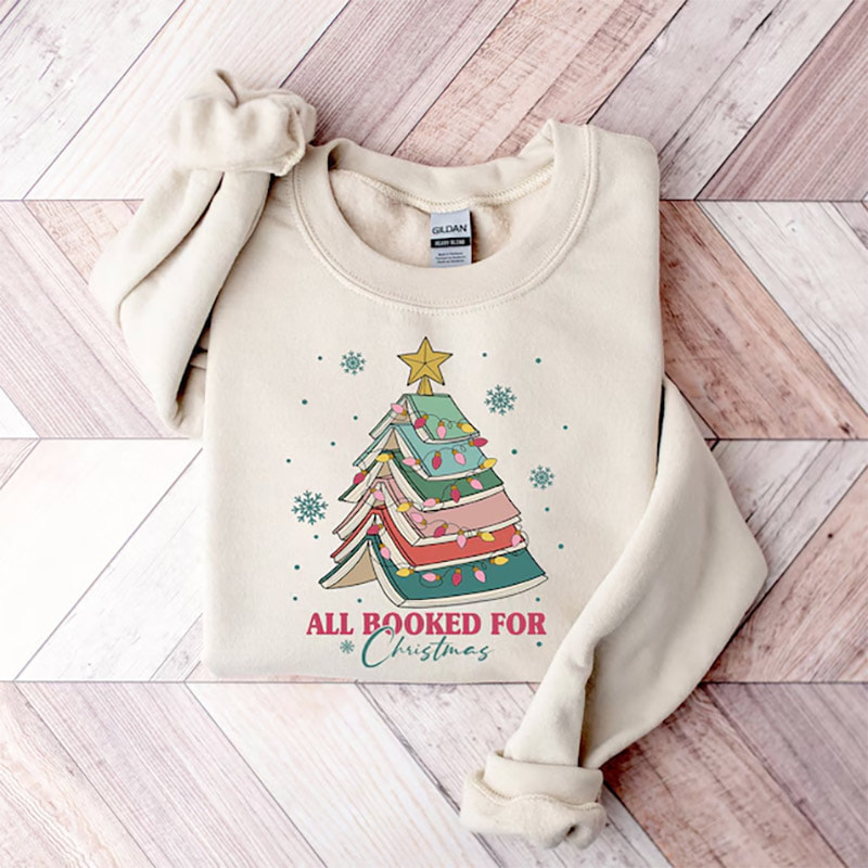 All Booked For Christmas, Book Tree Christmas Shirt All Booked For Christmas, Book Tree Christmas Shirt
