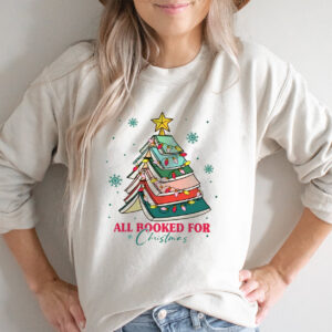 All Booked For Christmas, Book Tree Christmas Shirt All Booked For Christmas, Book Tree Christmas Shirt
