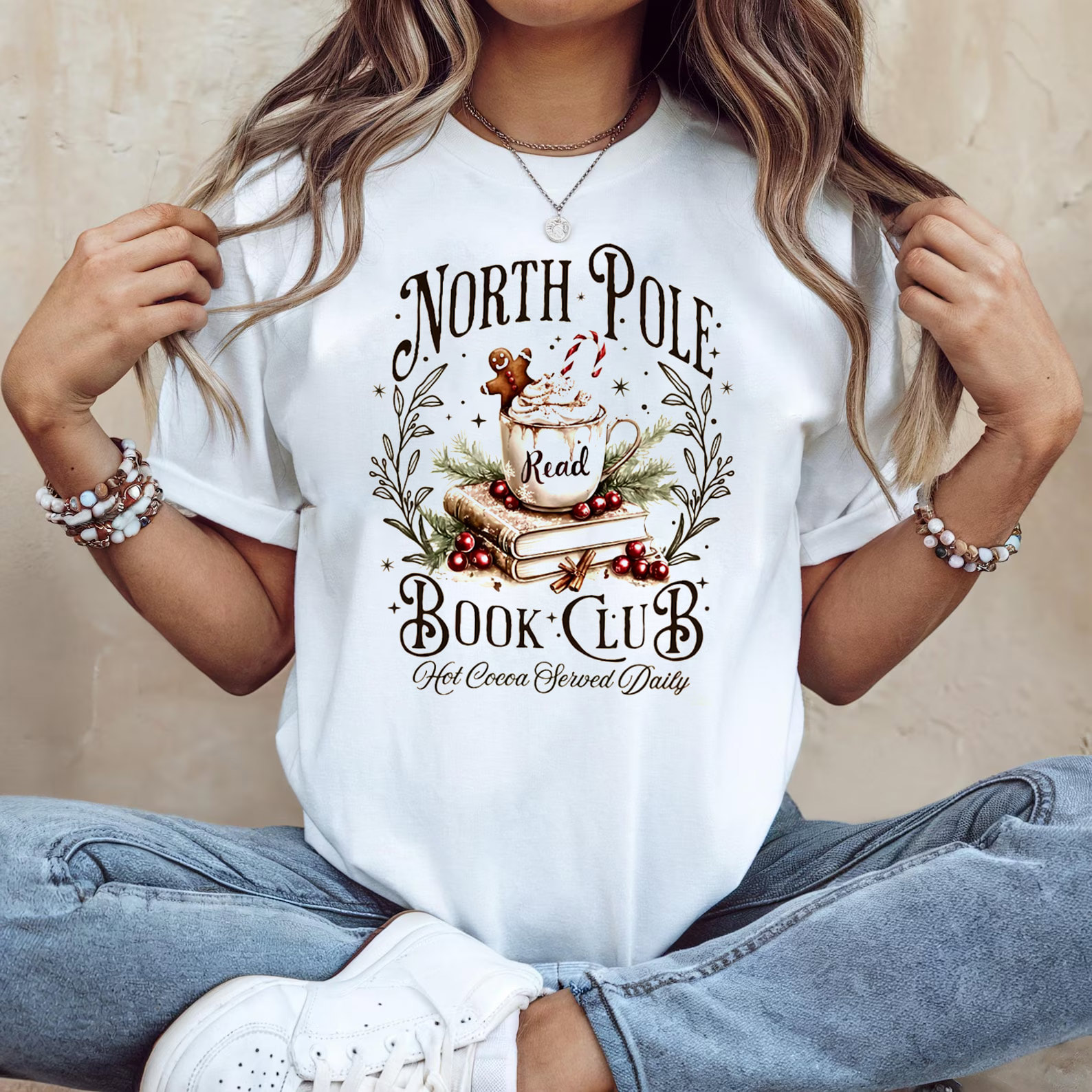 North Pole Book Club Christmas Bookish Tee North Pole Book Club Christmas Bookish Tee