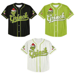 Personalized The Grinch Christmas Funny Xmas Baseball Jersey PersonalizedShirts.net