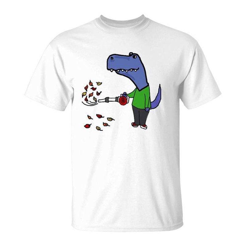 Dinosaur Using Leaf Blower Funny Rex Cartoon Shirt Dinosaur Using Leaf Blower Funny Rex Cartoon Shirt
