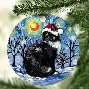Tuxedo Cat Christmas, Santa Starry Night Ornament 2 PersonalizedShirts.net