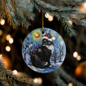 Tuxedo Cat Christmas, Santa Starry Night Ornament PersonalizedShirts.net