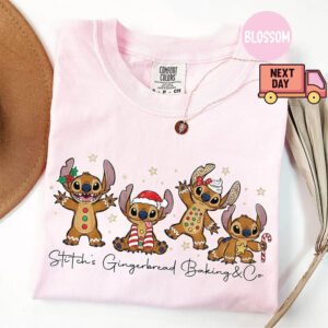 Disney Stitch Gingerbread Christmas Cookie Comfort Colors Tee 1 PersonalizedShirts.net