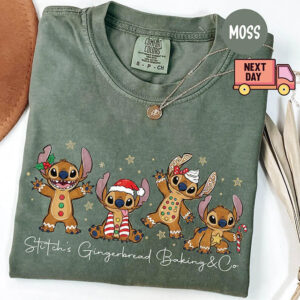 Disney Stitch Gingerbread Christmas Cookie Comfort Colors Tee 3 PersonalizedShirts.net