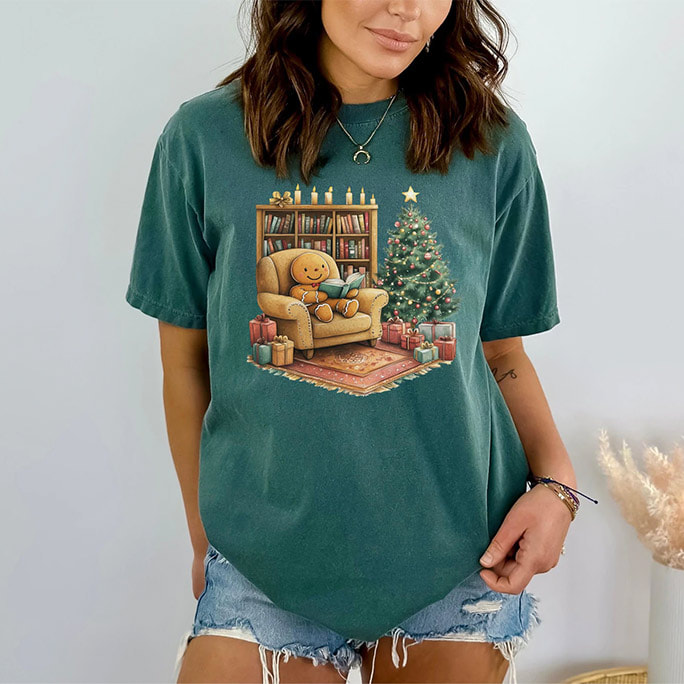 Gingerbread Reading Books Cozy Christmas Comfort Colors tee Gingerbread Reading Books Cozy Christmas Comfort Colors tee