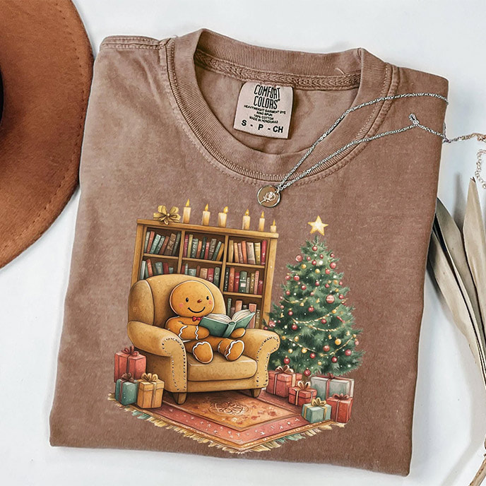 Gingerbread Reading Books Cozy Christmas Comfort Colors tee Gingerbread Reading Books Cozy Christmas Comfort Colors tee