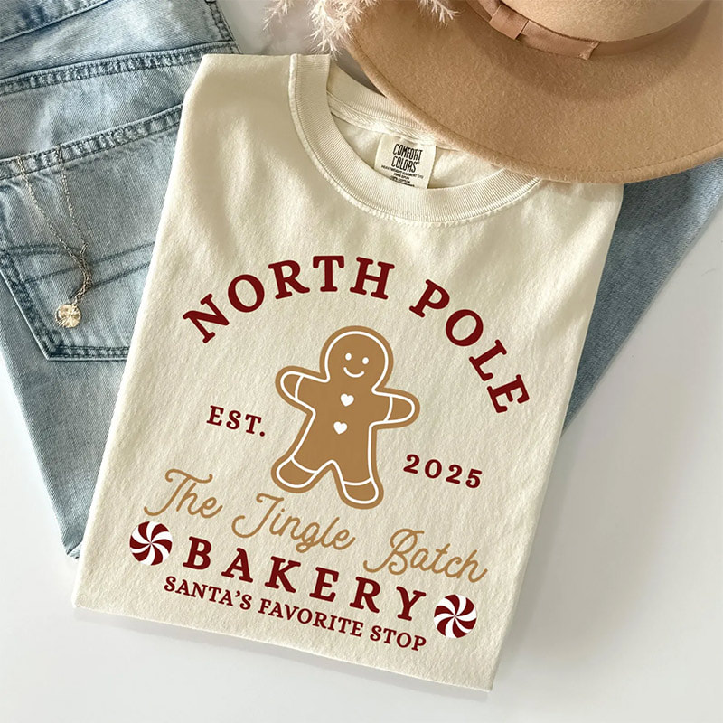 North Pole Bakery Gingerbread Christmas Comfort Colors Tee North Pole Bakery Gingerbread Christmas Comfort Colors Tee