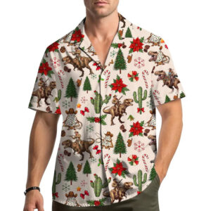 Christmas Cowboy Riding Dinosaur Hawaiian Shirt