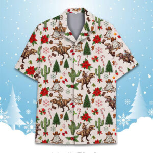 Christmas Cowboy Riding Dinosaur Hawaiian Shirt