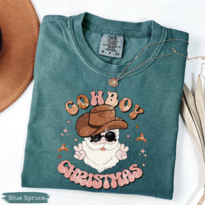 Western Santa Cowboy Christmas Comfort Colors Tee PersonalizedShirts.net
