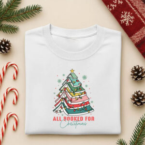 All Booked For Christmas Christmas Tree Book Stack Shirt