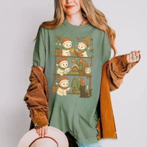 Christmas Ghost Bookshelf All Booked For Christmas Comfort Colors Tee