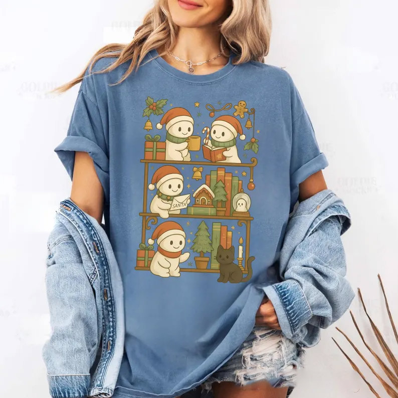 Christmas Ghost Bookshelf All Booked For Christmas Comfort Colors Tee Christmas Ghost Bookshelf All Booked For Christmas Comfort Colors Tee