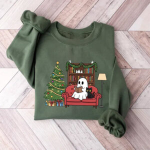 Cute Ghost Reading Christmas, Book Lovers Shirt PersonalizedShirts.net