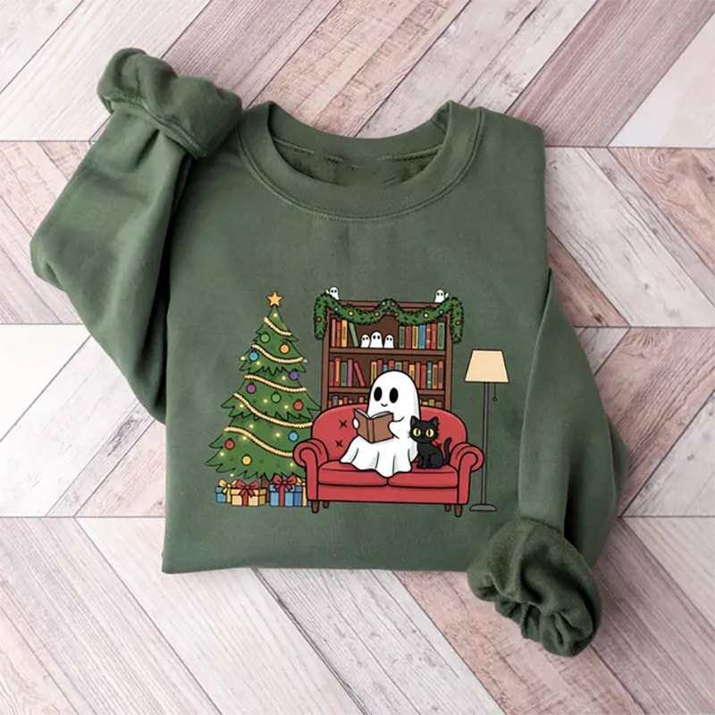 Cute Ghost Reading Christmas, Book Lovers Shirt Cute Ghost Reading Christmas, Book Lovers Shirt