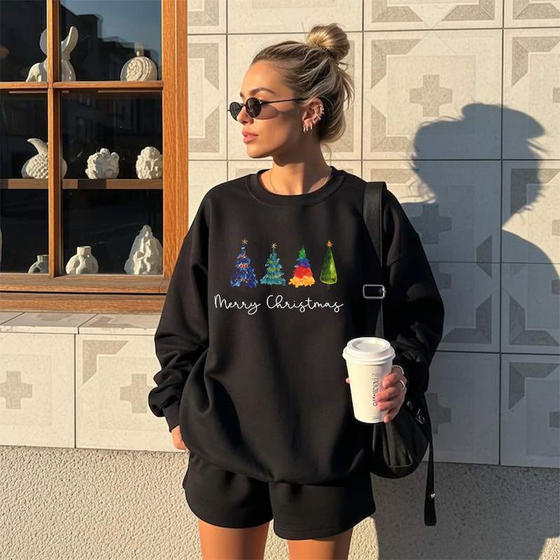 Merry Christmas Colorful Xmas Trees Tee Merry Christmas Colorful Xmas Trees Tee