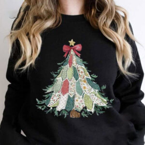 Patchwork Christmas Tree Coquette Bow Holiday Christmas Shirt