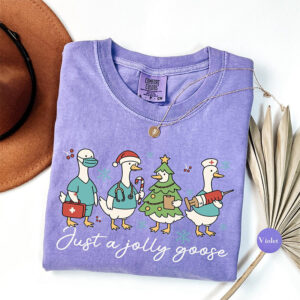 Just A Jolly Goose Nurse Christmas Comfort Colors Shirt
