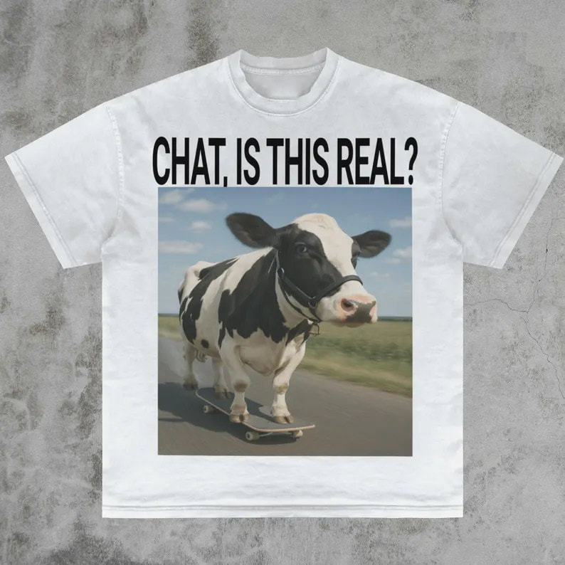 Chat Is This Real Ai Cow, Gen Z Slogan Shirt Chat Is This Real Ai Cow, Gen Z Slogan Shirt