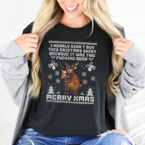 Funny Christmas Two Fucking Deer Ugly Christmas Tee