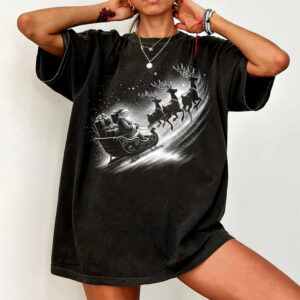 Santa Sleigh Ride Reindeer Night Sky Shirt PersonalizedShirts.net