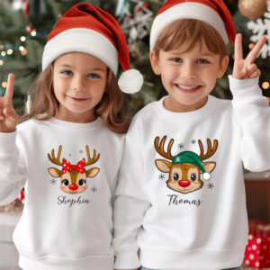 Custom Christmas Reindeer  Matching Couple Shirt