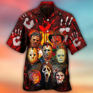 Horror Movie Characters Blood Handprints Hawaiian Shirt