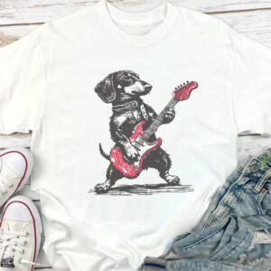 Wiener Dog Plays Guitar, Dog Rocker Tee