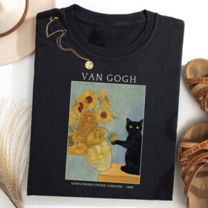Van Gogh Cat Meme Funny Black Cat Shirt 1