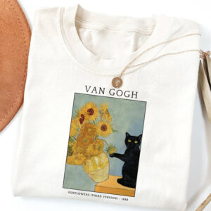 Van Gogh Cat Meme Funny Black Cat Shirt 3