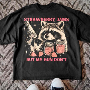 Funny Raccoon And Strawberry Jams Tee 1