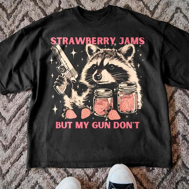Funny Raccoon And Strawberry Jams Tee Funny Raccoon And Strawberry Jams Tee