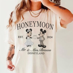 Personalized Disney Honeymoon Mickey Groom and Minnie Bride Shirt 2