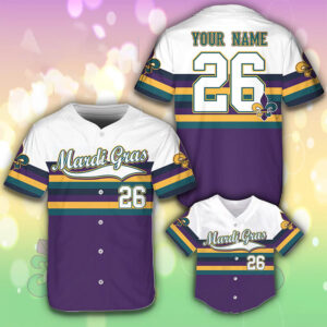Custom Name Louisiana Mardi Gras Carnival Baseball Jersey