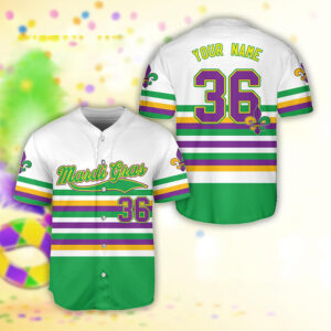 Personalized New Orleans Mardi Gras Louisiana Baseball Jersey
