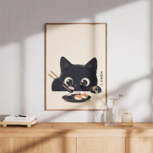 Black Cat Sushi Japan Poster