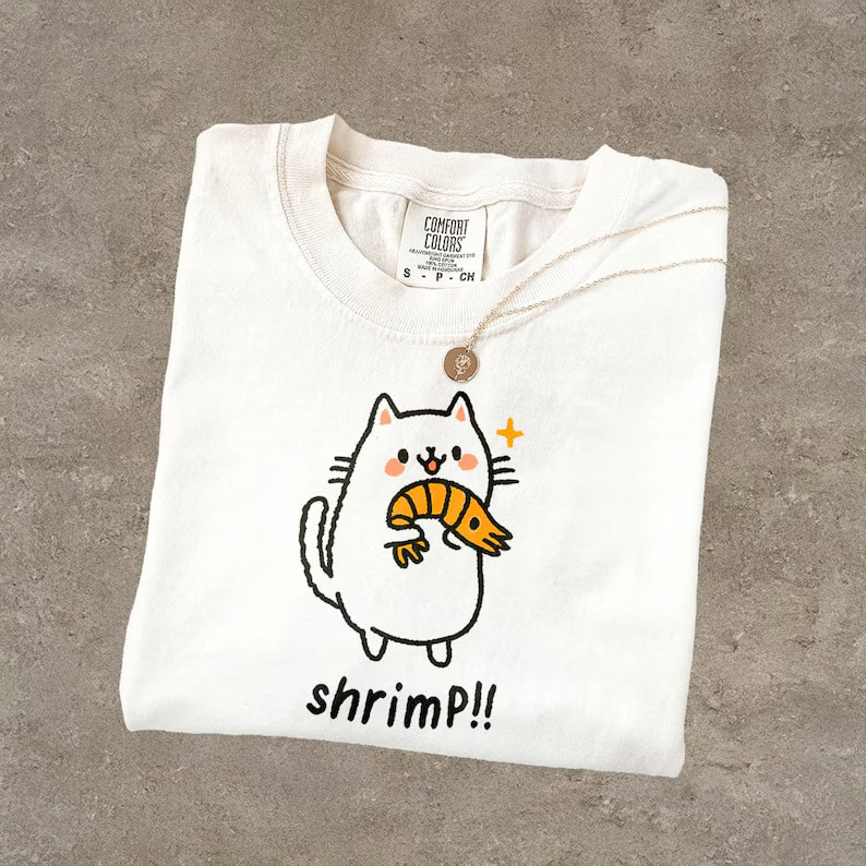 Doodle Cat Shrimp Weirdcore Meme Comfort Colors Tee